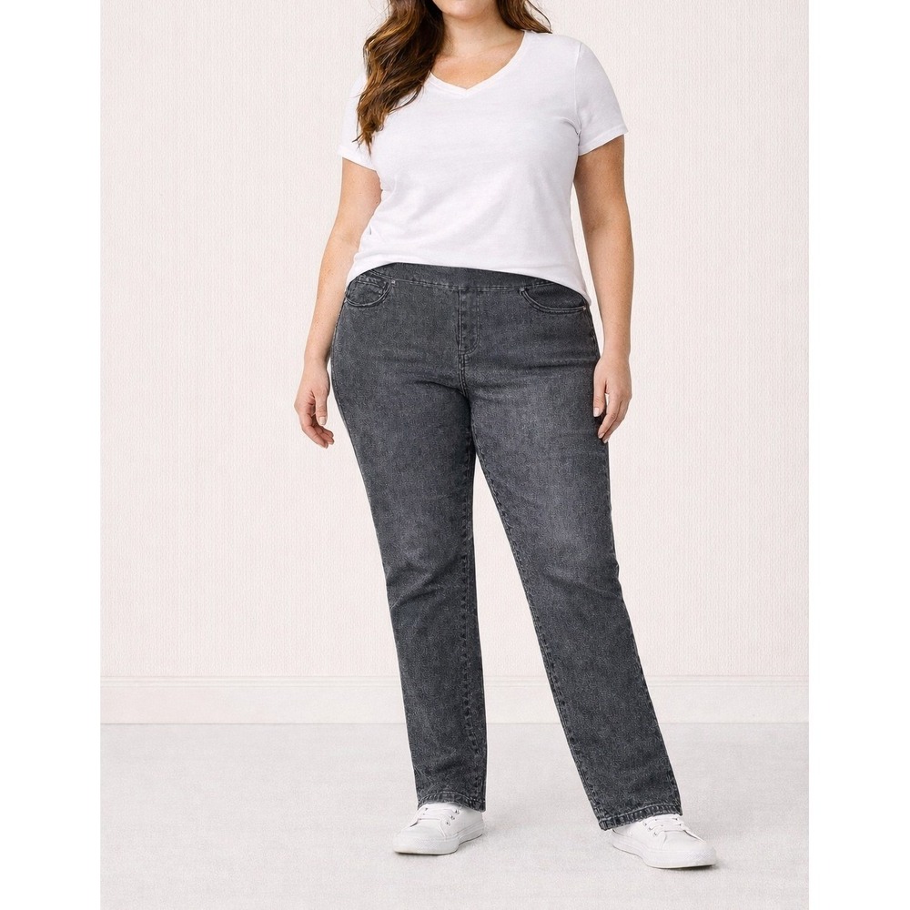 St Johns Bay Secretly Slender Pull On Jeans Womens Grey Straight Leg Pants 14P